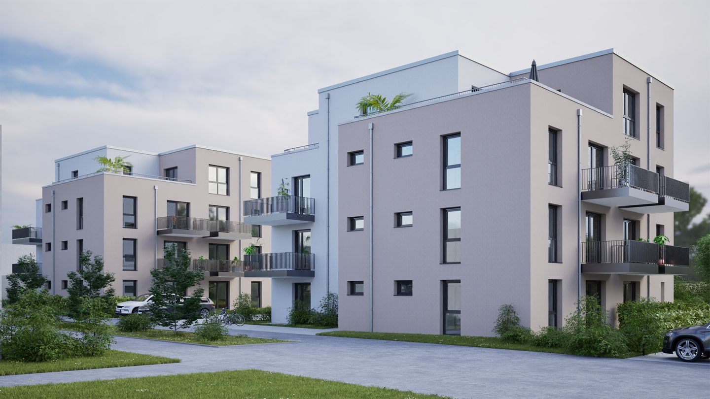 Neubau von zwei Mehrfamilienhäusern, jedes mit 11 Wohneinheiten und attraktiven Balkonen