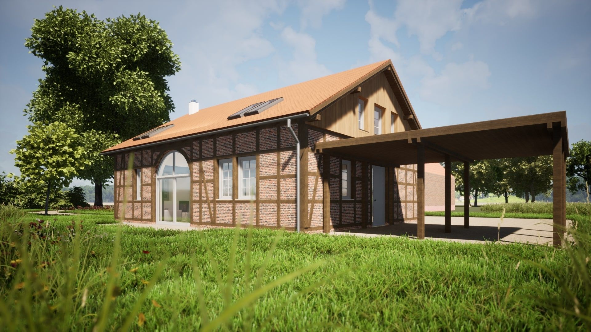 Visualisierung einer Scheune, von außen